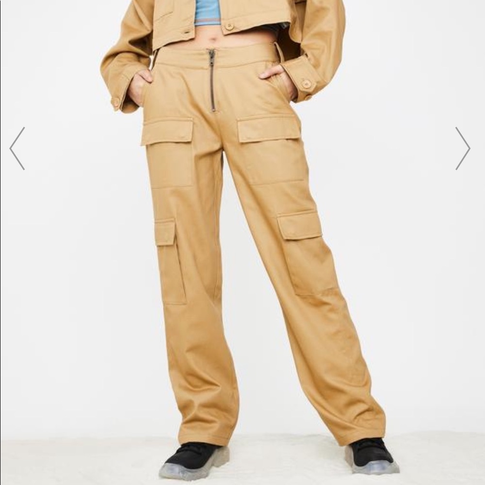 Dolls Kill Tan Cargo Jumpsuit Pants